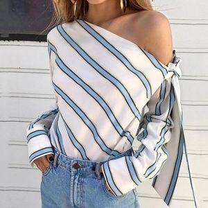 Off Shoulder Bow Tie Boyfriend Shirt